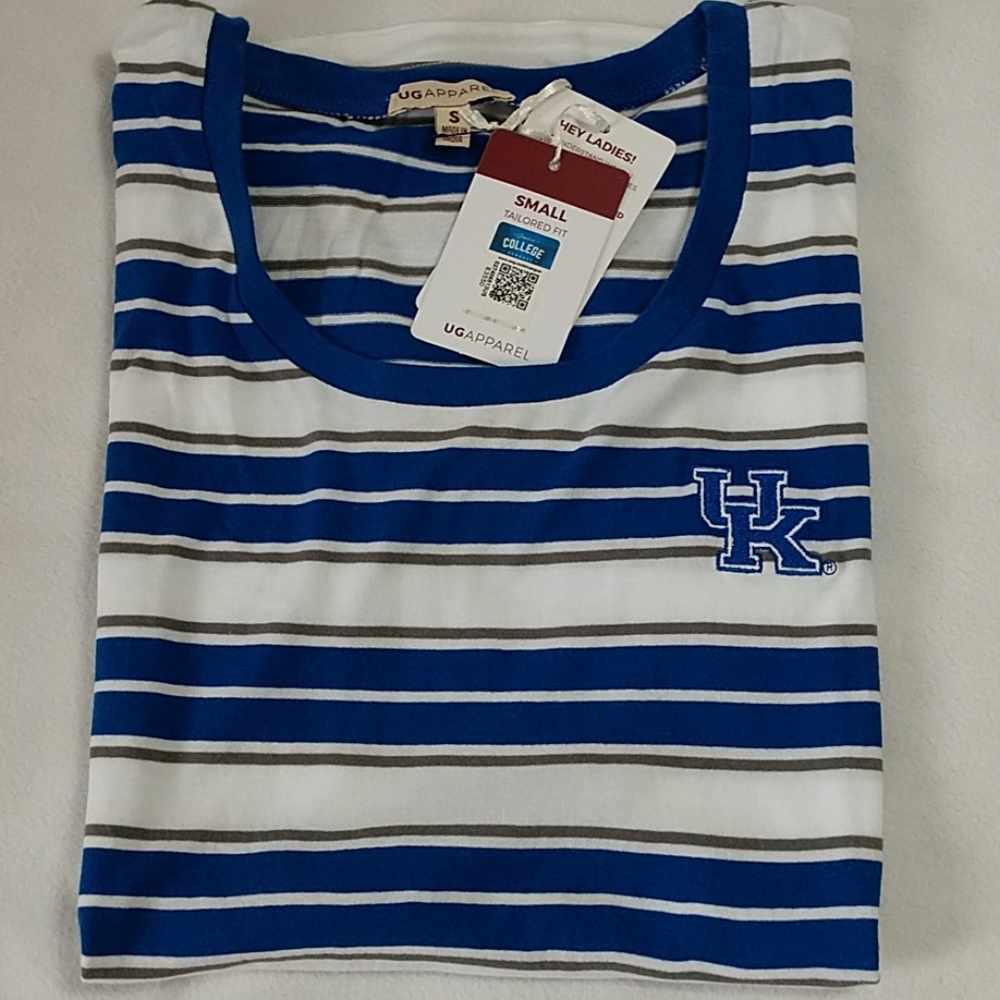 NEW Kentucky Wildcats Women's T-shirt short slv Tee Blue Stripe UK UG Apparel Sm